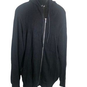 QOR Men's XXL Black Zip front Hoodie Cardigan Cotton Cashmere Blend Retail $234